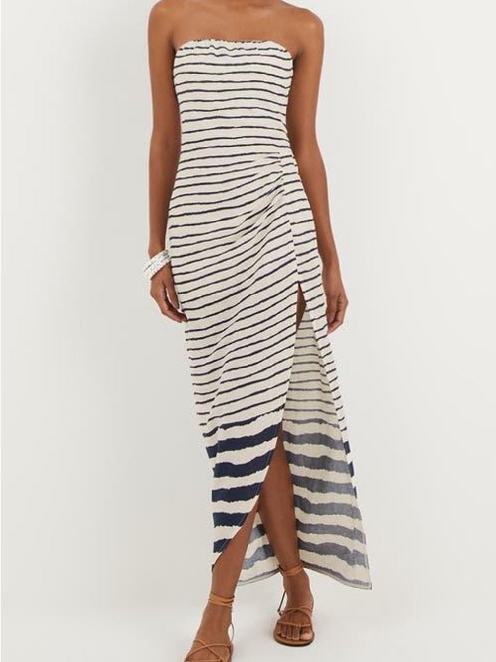 ViX Paula Hermanny NWT Navy & White Striped Strapless Front Slit Maxi Dress Sz M